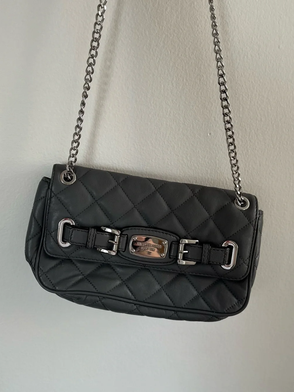 Michael Kors Quilted Grey Leather Shoulder Bag with Chain Strap